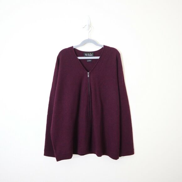 The Kooples Sport Size XS Cashmere Zip Front V Neck Sweater Burgundy Red - Picture 2 of 12